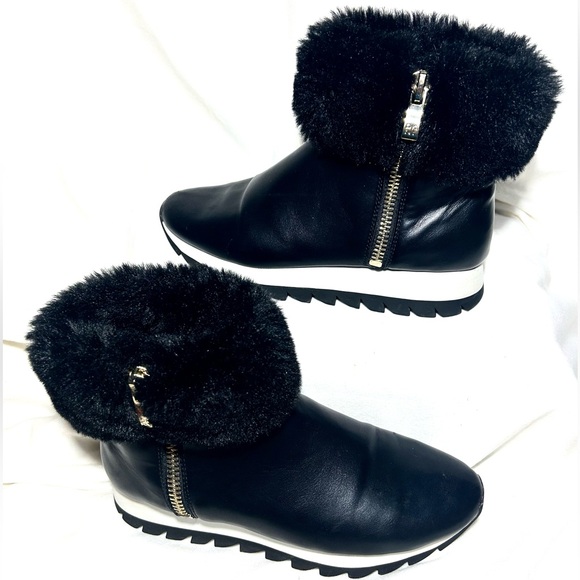 DKNY Black zippered Faux Fur comfy Winter ankle booties women’s size 7M - Picture 2 of 11